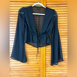 Cute sheer bell sleeve top with front tie closure